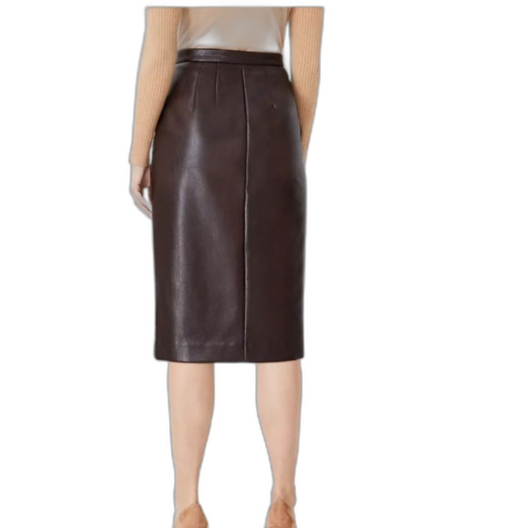 Ann Taylor Pebbled Faux Leather Brown MIDI Pencil Skirt Size 4 Trendy El… - Picture 3 of 9